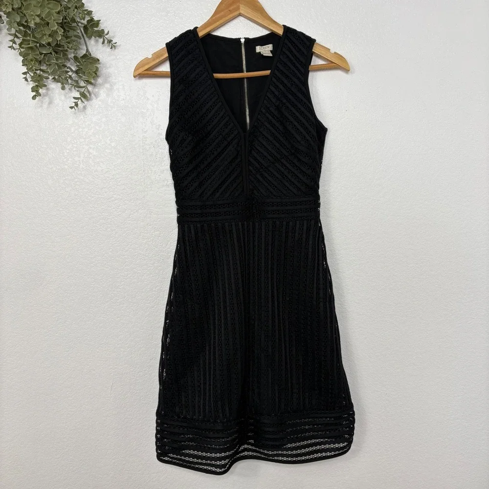 J. Crew Black V Neck Sleeveless Sheath Lace Sheer Overlay Dress‎ Size 00